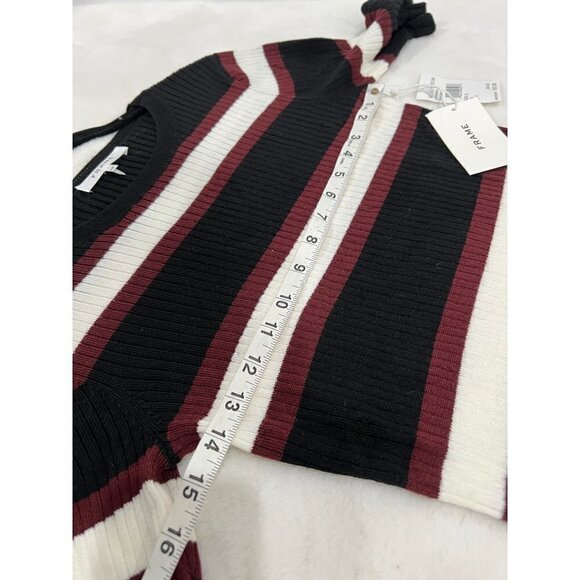 NWT FRAME Size S Noir Multi Striped Wool Blend Ruffle Sleeve Sweater MSRP $245 - Picture 4 of 12